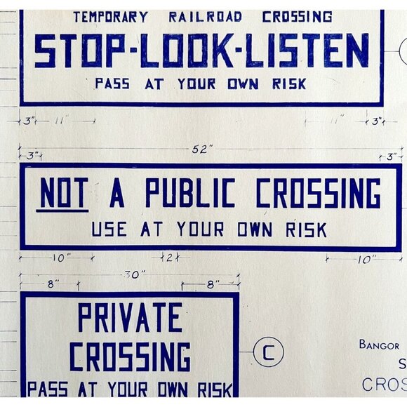 1966 Railroad Bangor Aroostook Crossing Sign Types Blueprint K7 Trains DWDD12 - Picture 1 of 4